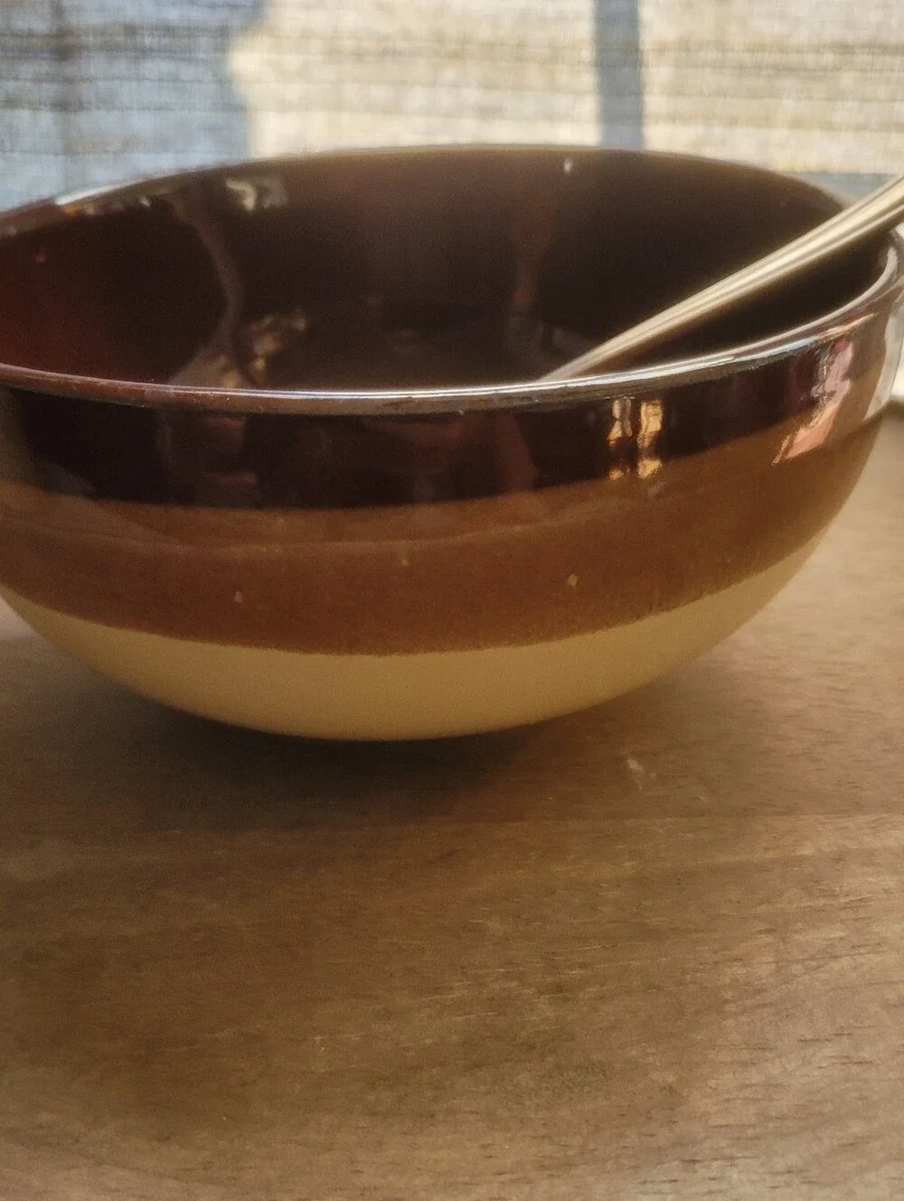Western Brown Striped Ceramic Soup Bowl Drip Glaze Vintage